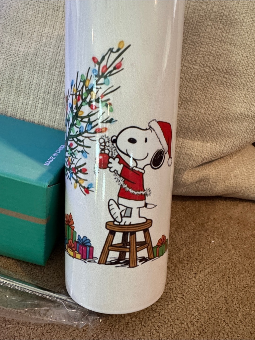 Hand Crafted Stainless Steal Tumbler with Red Holiday Snoopy Design